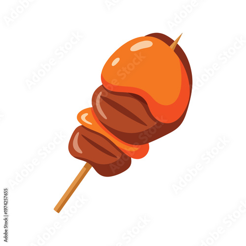 Sweet dessert skewer vector illustration with caramel sauce on white background
