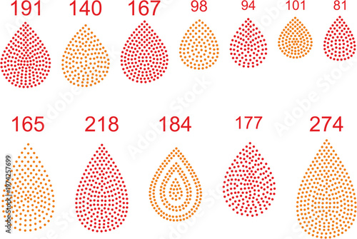 Rhinestone Paisley Gradient Set, Crystal Teardrop Designs for Fashion Textile and Garment Prints