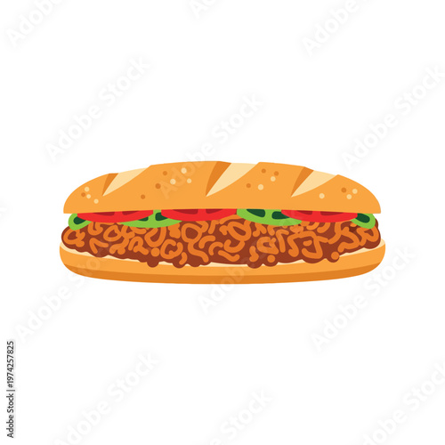 Crispy Chicken Sandwich Vector Illustration Isolated on White for Fast Food Menu Design