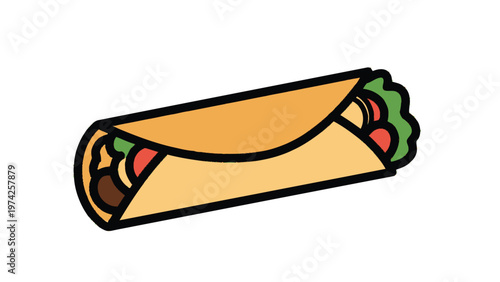 Delicious and Freshly Made Burrito with Colorful Vegetables and Meat.