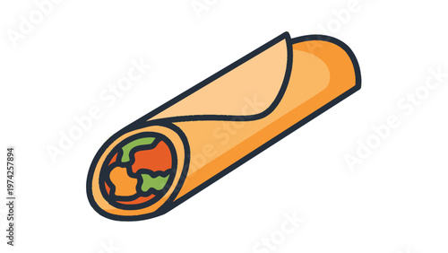 Delicious and Freshly Made Burrito with Colorful Vegetables and Meat.