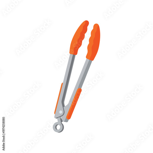 Kitchen tongs vector illustration with orange silicone grips isolated on white background