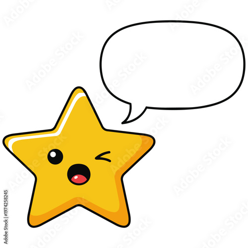 Yellow star with surprised face expression and blank speech bubble