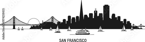 San Francisco silhouette vector with boats.