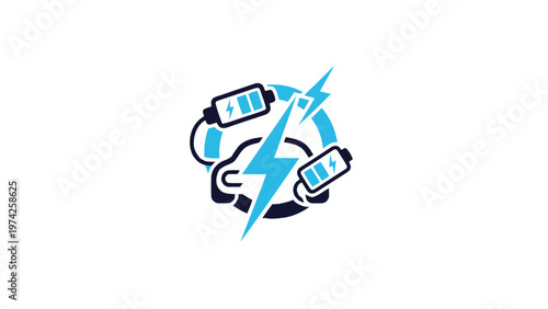 Electric Vehicle Charging Symbol with Lightning Bolt and Batteries.