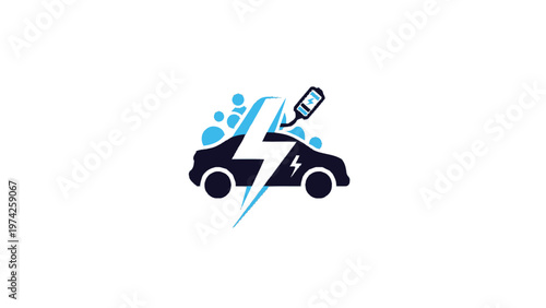 Electric Vehicle Charging Symbol with Lightning Bolt and Bubbles.