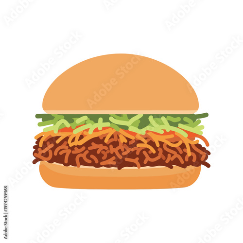 Crispy Chicken Burger Vector Illustration Isolated on White Background for Fast Food Design
