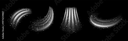 Cold wind air vector effect. White swirl set with sparkles. Magic fresh fragrance