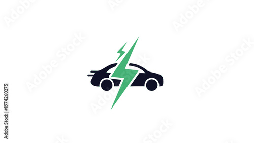 Electric Vehicle Logo Depicting Green Lightning Bolt and Car Silhouette.