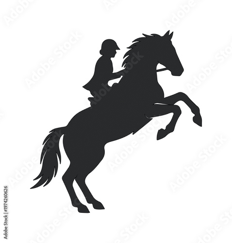 Equestrian horse rider silhouette, rearing stallion with jockey vector, black horse jumping profile isolated on white for sports logos