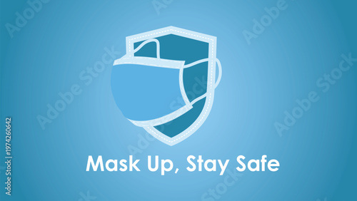 mask up stay safe protection sheild mask holds up to signal stop or caution against disease vector.