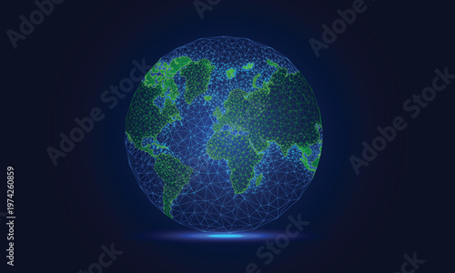 Earth globe low poly art illustration. Futuristic abstract symbol blue planet earth. Concept blue glowing earth day, saving the planet, ecology vector template.