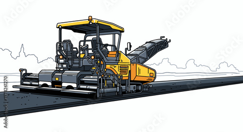 Yellow Road Construction Paver Machine.