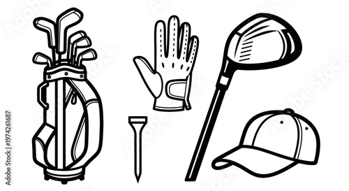 Golf club and accessories illustration.