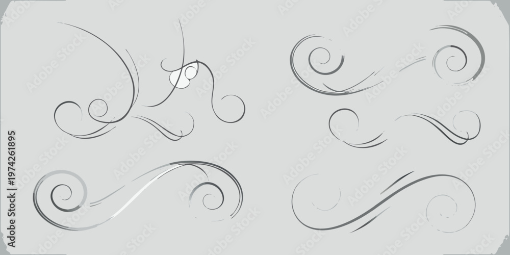 Fototapeta premium Abstract swirls and flourishes in a minimalistic grayscale sketch style