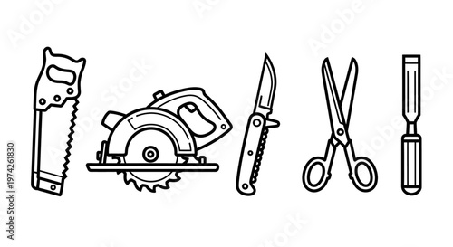 Set of various cutting tools.