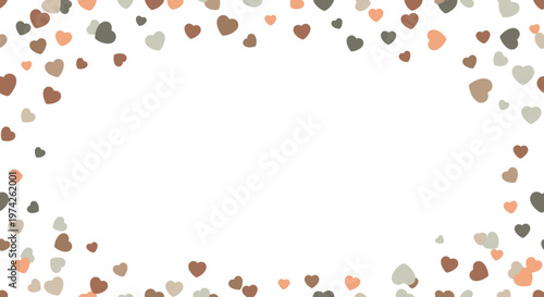 Decorative background border frame composed of many small colorful hearts in earthy tones on a white canvas.