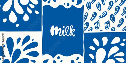 Abstract milk splash pattern with blue and white color scheme