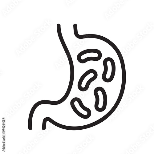 Stomach with gut flora, linear icon. microbiome, digestion and probiotic health. Line with editable stroke.