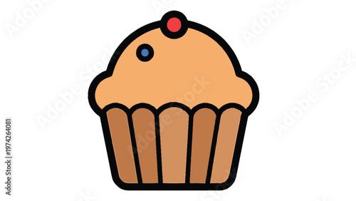 Deliciously Decorated Cupcake with a Cherry on Top, Isolated.