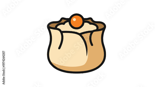 Deliciously Prepared Dumpling with Orange Garnish and Detailed Outline.