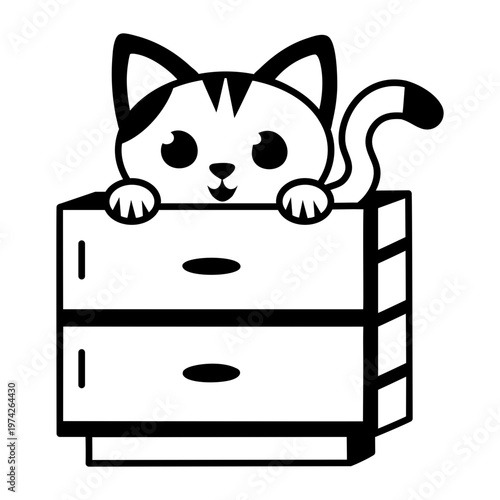 A glyph style icon representing a cat peeking through a drawer 
