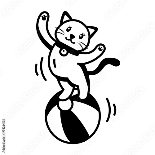 A glyph style icon showing cat balancing on a ball
