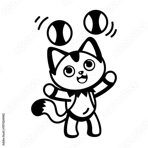 A glyph style icon representing a cat juggling balls  

