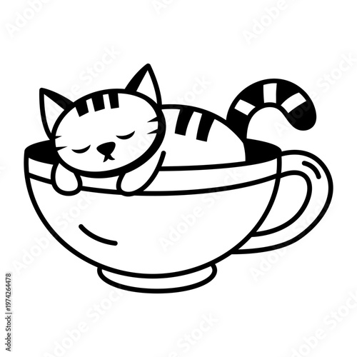 A glyph style icon depicting sleeping cat 
