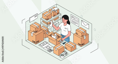 Small Business Owner Packing Orders – Ecommerce Vector Illustration