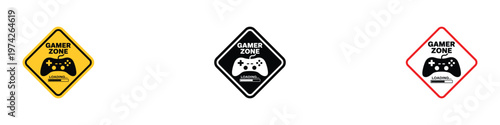 Gamer zone warning signs featuring a game controller icon and loading bar. Vector Illustration.