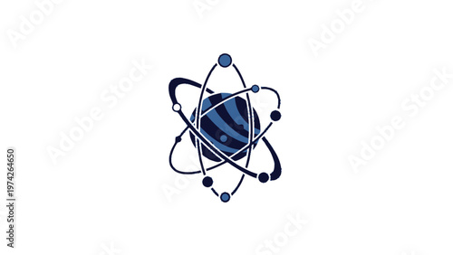 Detailed illustration of an atom with orbiting electrons, science concept.