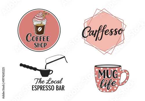 Set of Modern Coffee Shop Logo Designs and Vector Illustrations for Cafe Branding and Stickers
