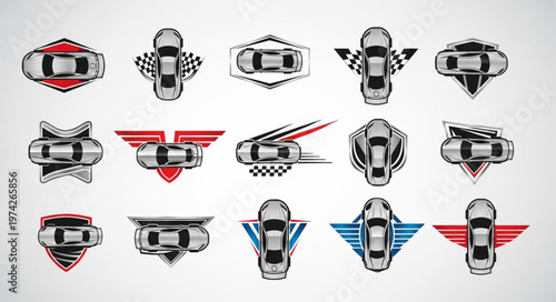Collection of Car Top View Emblems and Badges.