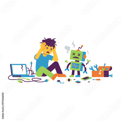 Illustration of a Person With a Problematic Machine