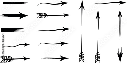Collection of hand drawn black arrow illustrations in various styles and directions