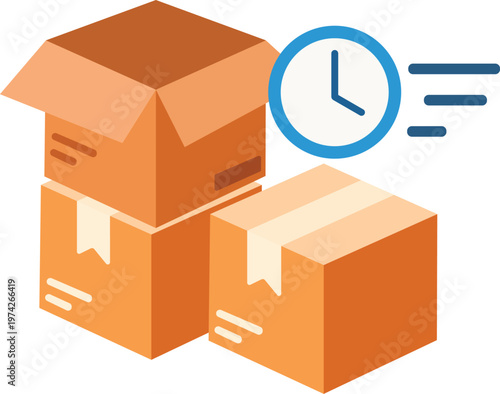 Schilderij op canvas Fast express delivery logistics service icon with cardboard boxes and speed cloc