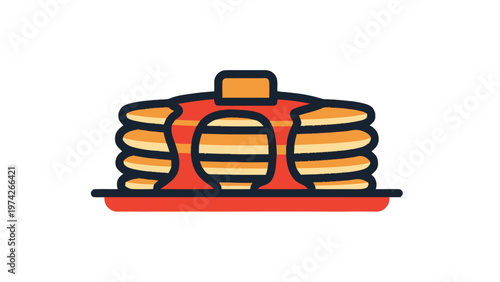 Delicious Stack of Golden Pancakes with Maple Syrup on a Plate.