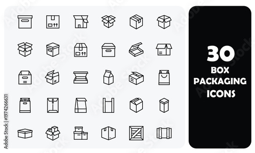 30 Minimalist Box Packaging and Delivery Line Icons Set for Logistics
