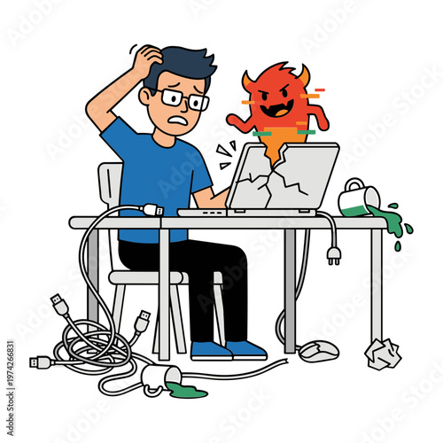 Illustration of a Person With a Problematic Machine
