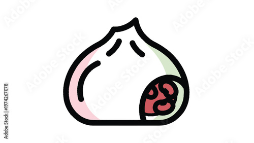 Delicious Steamed Dumpling with Savory Filling, Isolated on White.