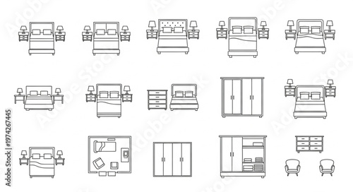 Architectural Plans - Detailed Furniture and Room Layouts in Black and White.