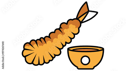 Delicious Tempura Shrimp with Dipping Sauce, Japanese Cuisine.