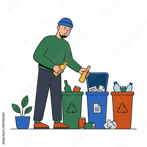 Illustration of People Sorting Trash
