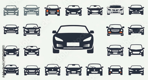 Collection of Car Front View Silhouettes for Automotive Design.