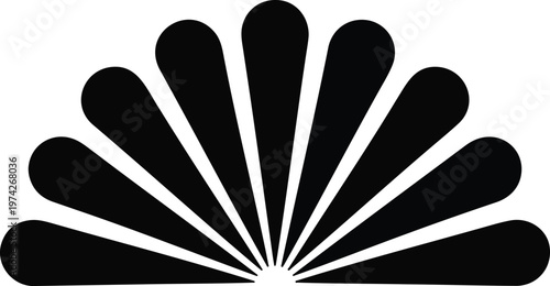 Clean vector emblem of abstract peacock feather inspired radial design with eight symmetrical teardrop shaped elements