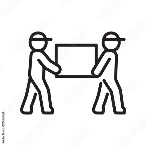 Carrying a load, linear icon. The movers carry the load in two persons. Line with editable stroke