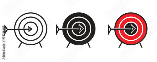 Three target boards with arrows progression from miss to bullseye