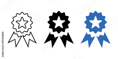 Three star badge variations black white and blue designs