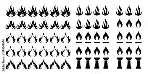 Collection of black flame shapes arranged in a grid silhouette